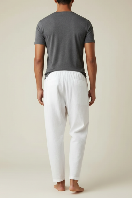 Pantalon En Lin Blanc Large Homme - vue 2
