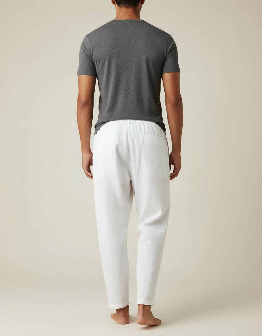Pantalon En Lin Blanc Large Homme - vue 2