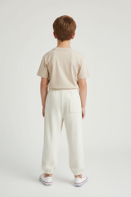Pantalon Blanc Tricoté Câble Ample Décontracté Enfant - Maille - vue 2