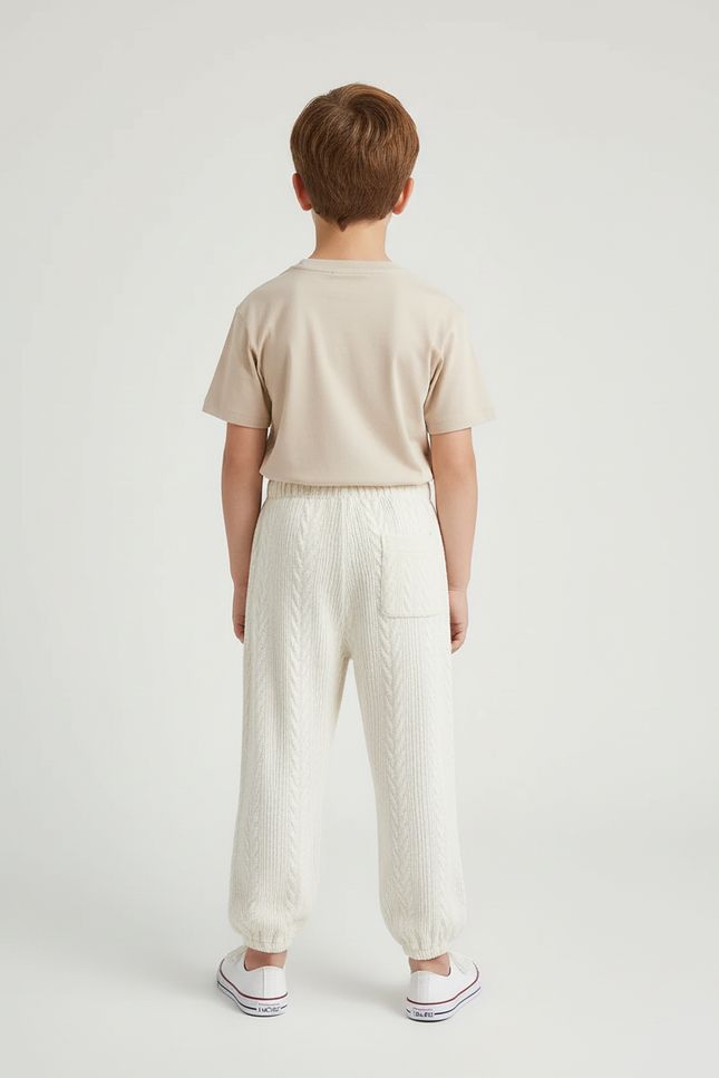 Pantalon Blanc Tricoté Câble Ample Décontracté Enfant - Maille - vue 2