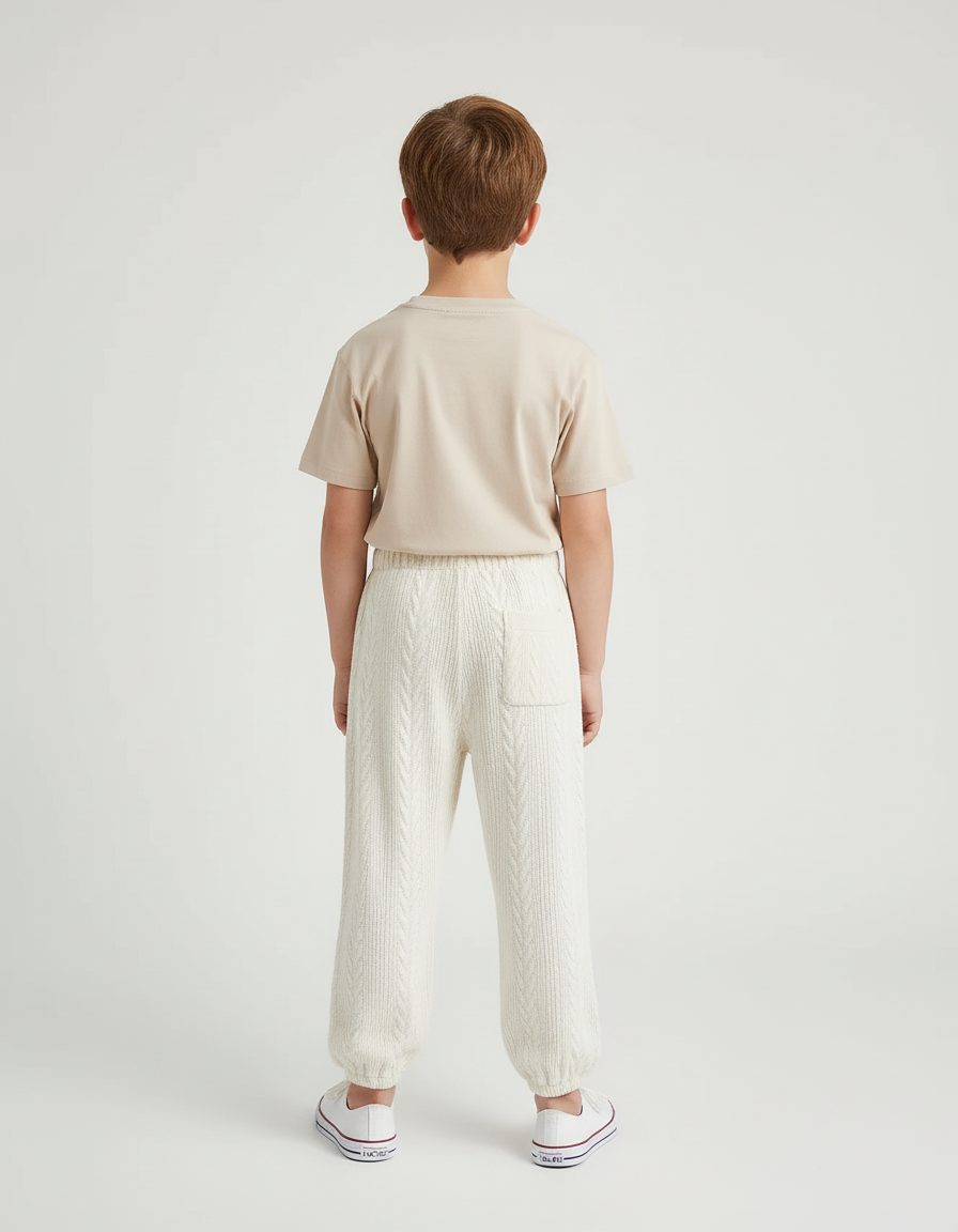 Pantalon Blanc Tricoté Câble Ample Décontracté Enfant - Maille - vue 2