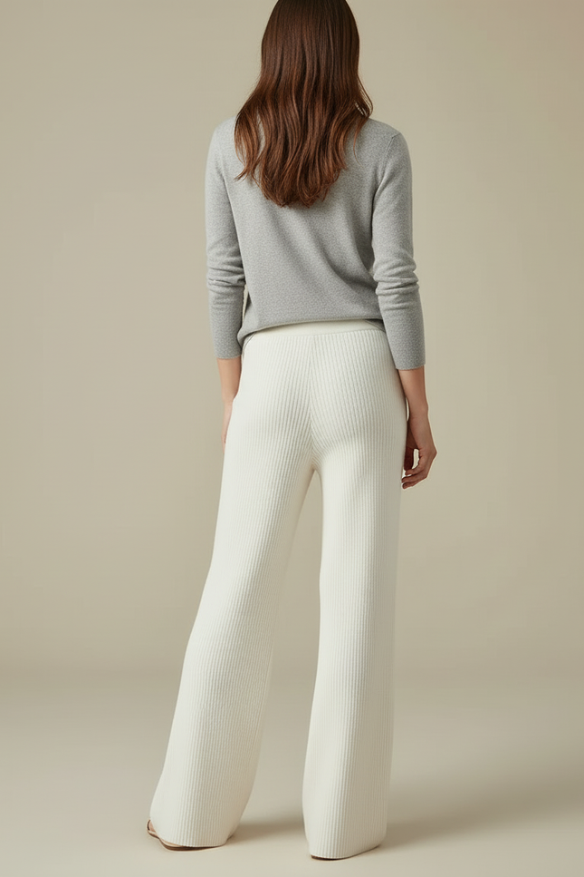 Pantalon Blanc Côtelé Ample Décontracté Femme Élégant - Maille - vue 2