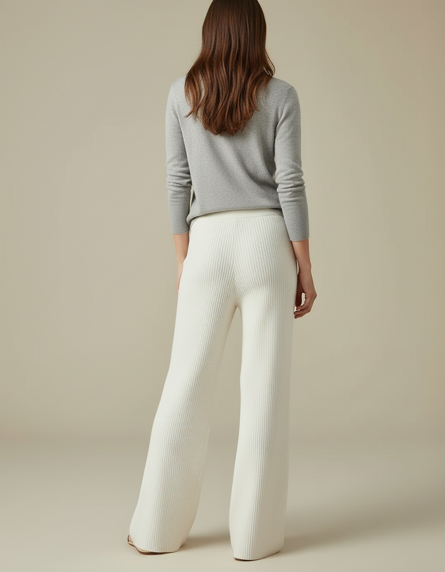 Pantalon Blanc Côtelé Ample Décontracté Femme Élégant - Maille - vue 2