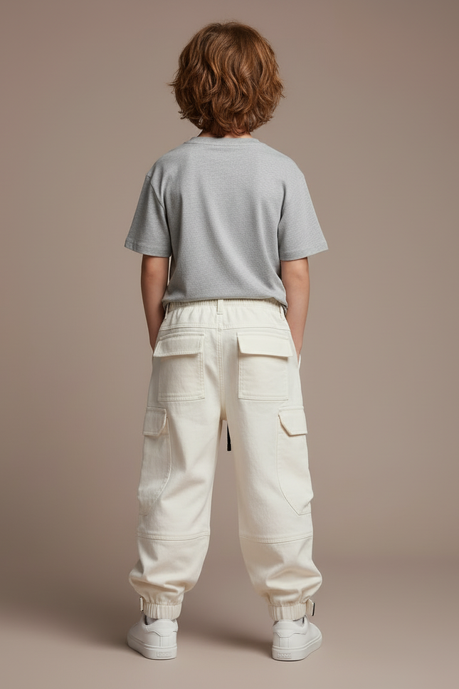 Pantalon Cargo Blanc Garcon - Toile - vue 2