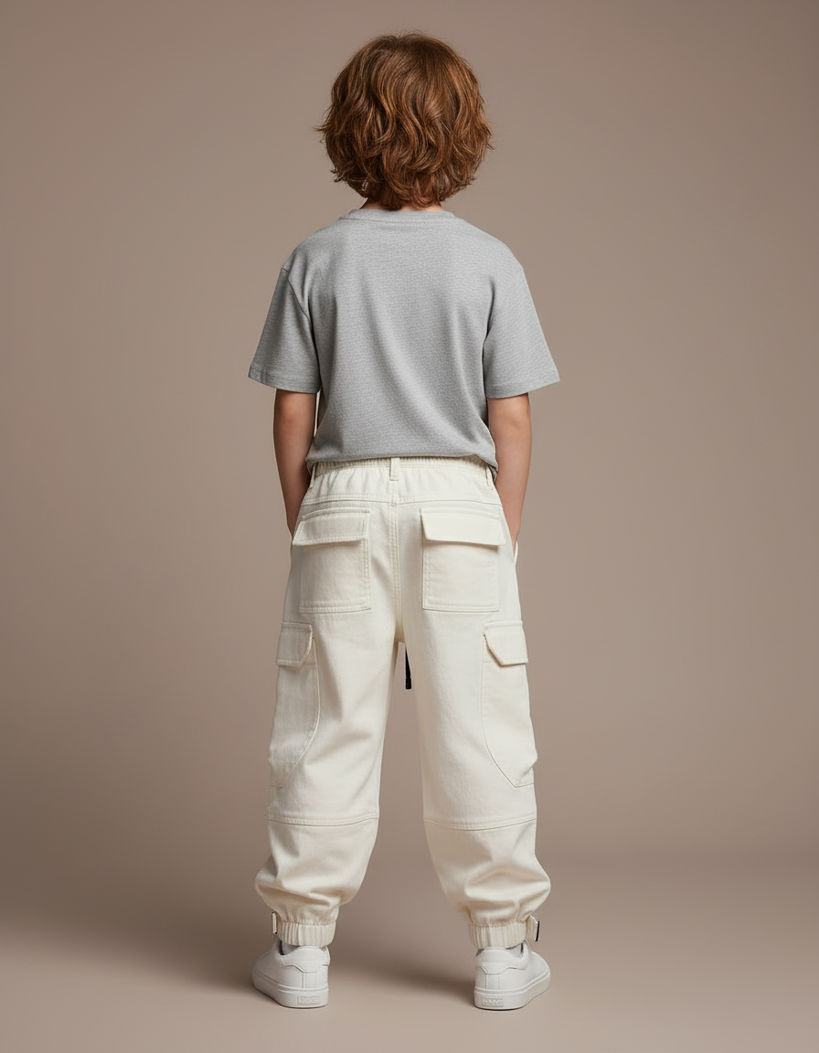 Pantalon Cargo Blanc Garcon - Toile - vue 2