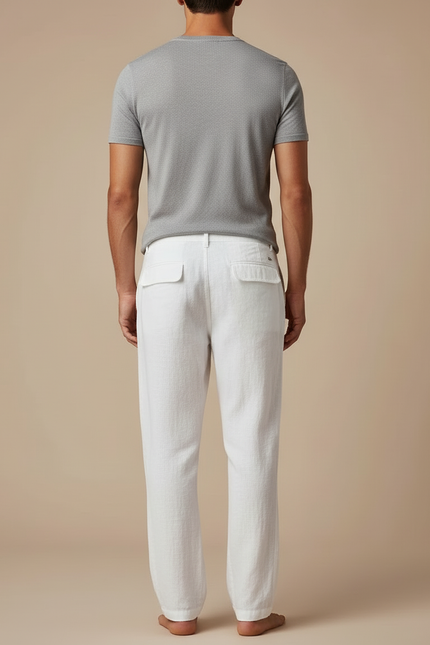 Pantalon Blanc Cargo Lin Décontracté Homme - vue 2