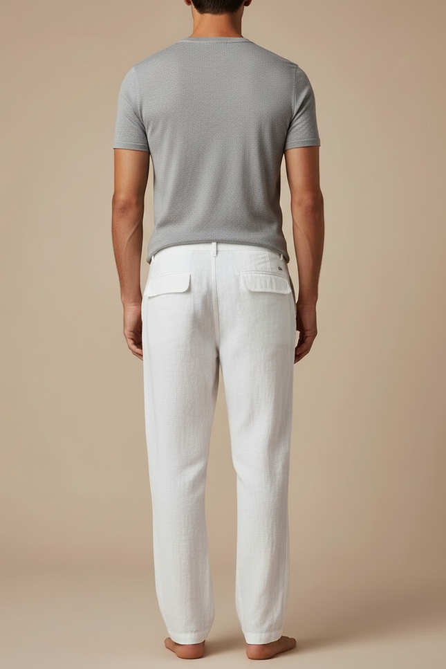 Pantalon Blanc Cargo Lin Décontracté Homme - vue 2