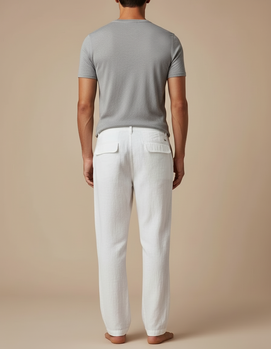 Pantalon Blanc Cargo Lin Décontracté Homme - vue 2