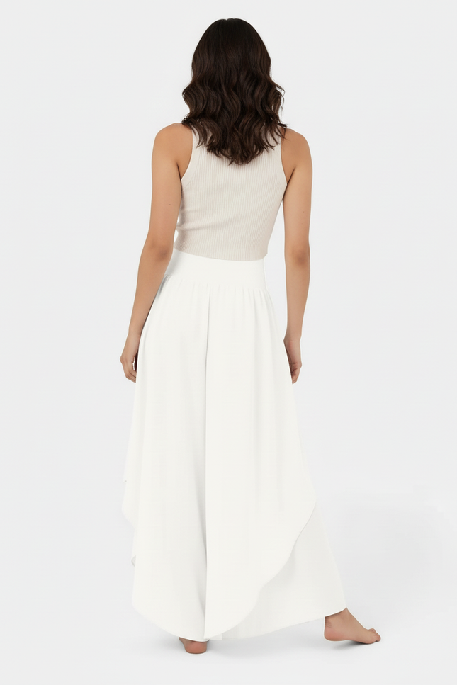 Pantalon Blanc Fluide Ample Taille Haute Irrégulier - Polyester - vue 2