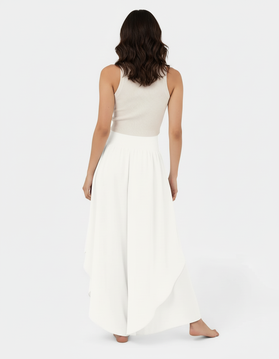 Pantalon Blanc Fluide Ample Taille Haute Irrégulier - Polyester - vue 2