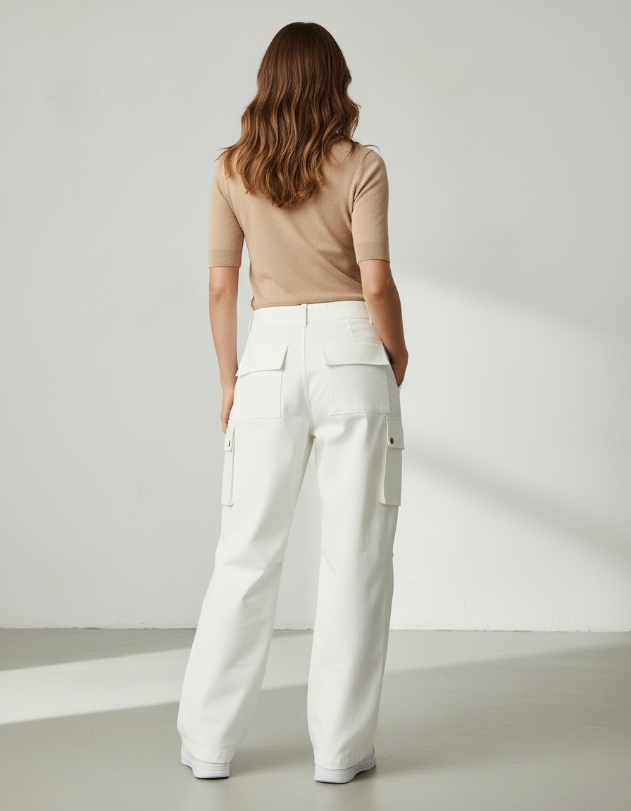 Pantalon Blanc Cargo Fluide Décontracté Femme - Toile - vue 2