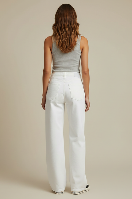 Pantalon Blanc Large Fluide Taille Haute Femme - Jean - vue 2