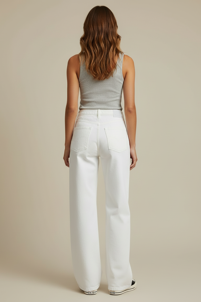 Pantalon Blanc Large Fluide Taille Haute Femme - Jean - vue 2