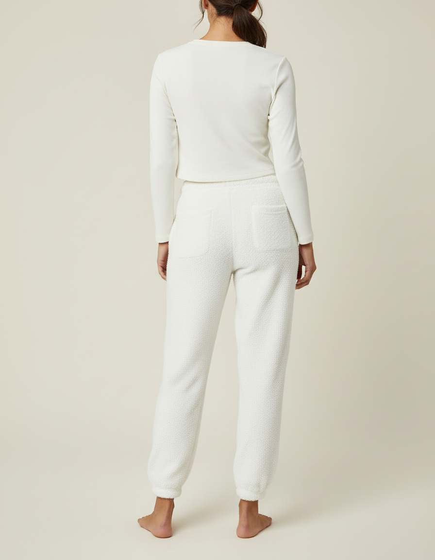 Pantalon Blanc Doux Confortable Sherpa Jogging Femme - Molleton - vue 2