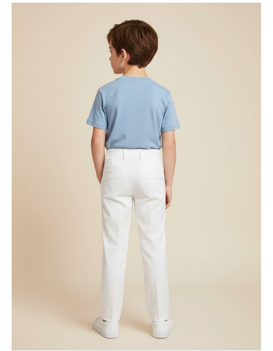 Pantalon Blanc Enfant Formel Cérémonie Élégant - Gabardine - vue 2