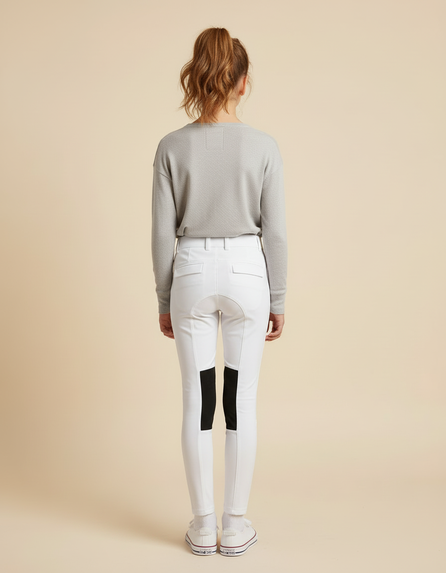Pantalon Blanc Équestre Fille Silicone Adhérent Confortable - Polyester - vue 2