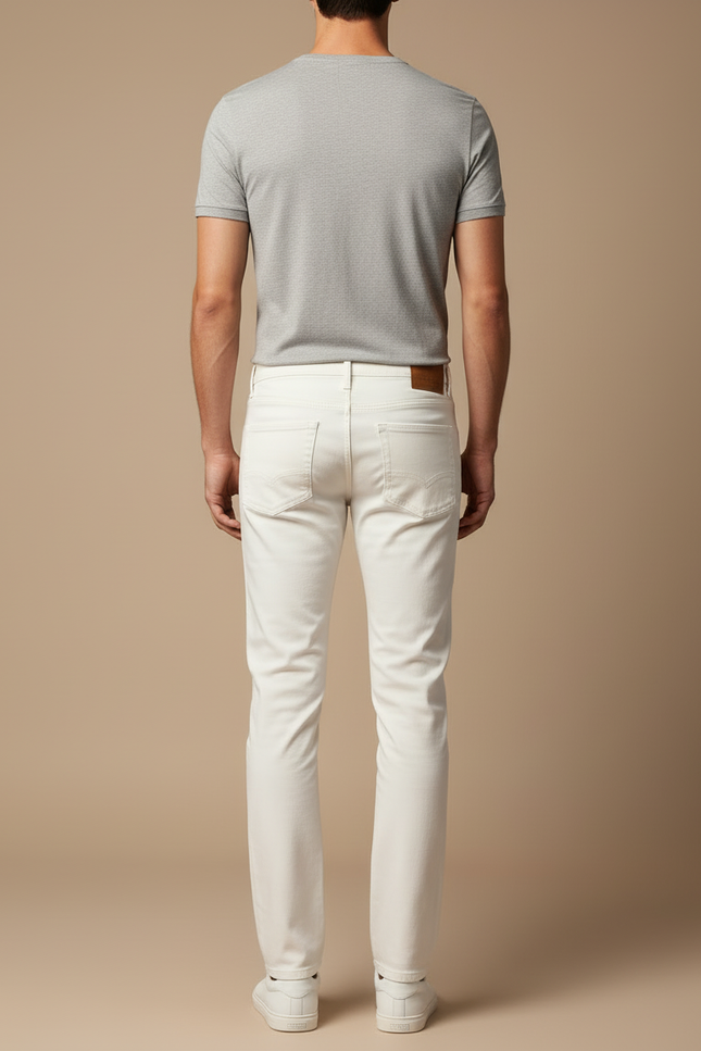 Pantalon Blanc Coton Slim Fit Décontracté Homme - vue 2