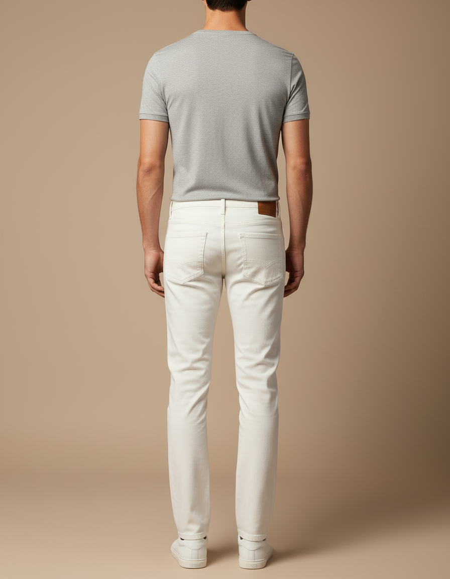 Pantalon Blanc Coton Slim Fit Décontracté Homme - vue 2