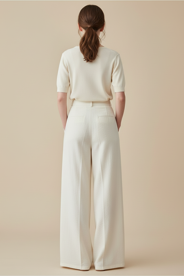 Pantalon Blanc Fluide Ample Plissé Confortable Femme - Viscose - vue 2