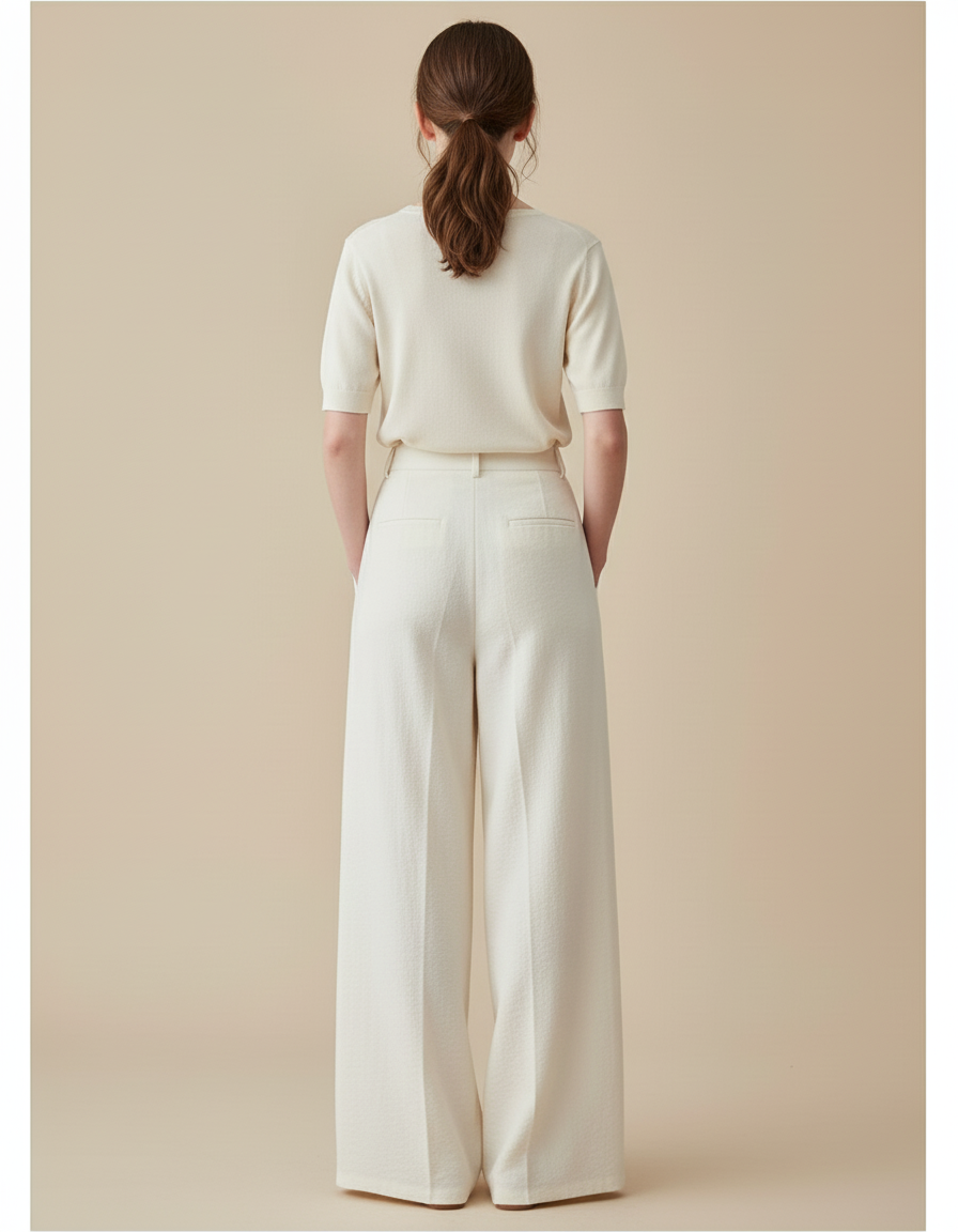 Pantalon Blanc Fluide Ample Plissé Confortable Femme - Viscose - vue 2