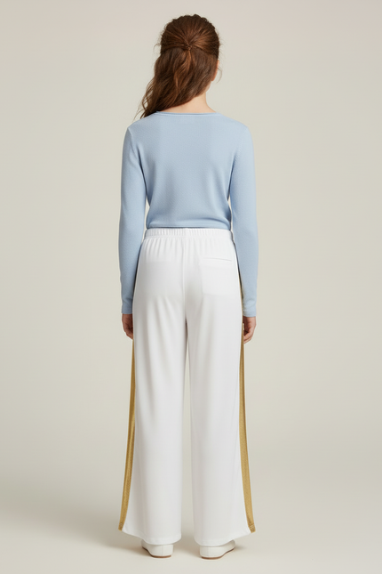 Pantalon Blanc Ample Bande Latérale Dorée Fille - Polyester - vue 2