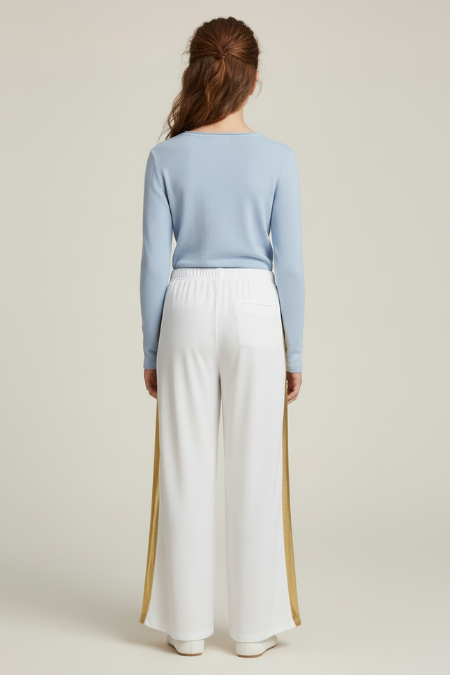 Pantalon Blanc Ample Bande Latérale Dorée Fille - Polyester - vue 2
