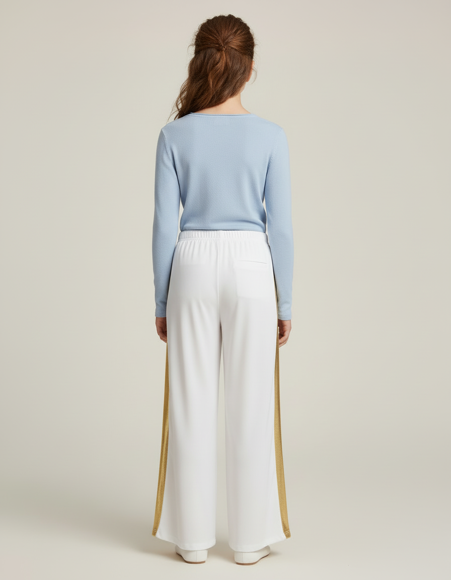 Pantalon Blanc Ample Bande Latérale Dorée Fille - Polyester - vue 2