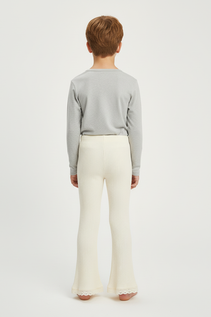 Pantalon Blanc Côtelé Tricoté Évasé Dentelle Enfant - Maille - vue 2