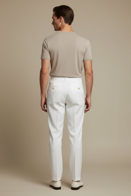 Pantalon Blanc Droit Plissé Taille Haute Élégant Homme - Gabardine - vue 2