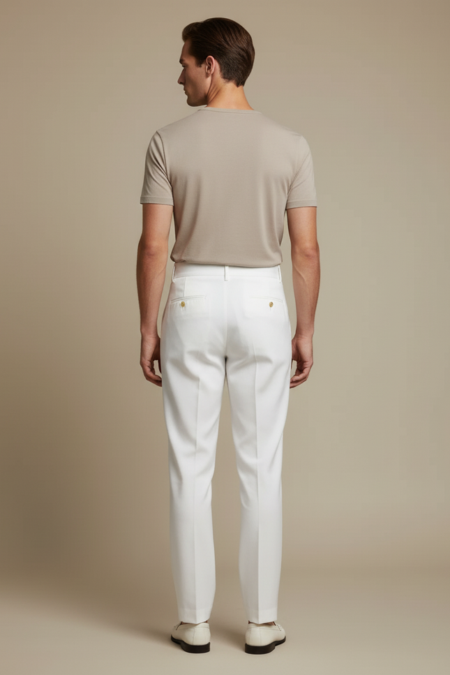 Pantalon Blanc Droit Plissé Taille Haute Élégant Homme - Gabardine - vue 2