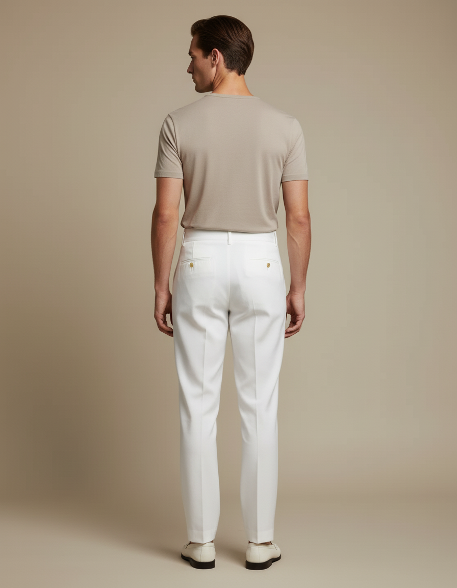 Pantalon Blanc Droit Plissé Taille Haute Élégant Homme - Gabardine - vue 2