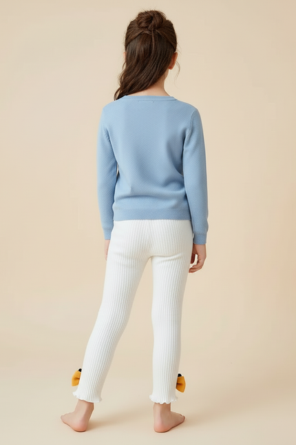 Pantalon Blanc Côtelé Tricoté Nœuds Volants Enfant - Maille - vue 2