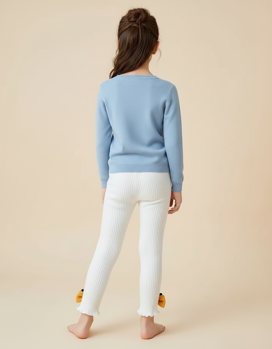 Pantalon Blanc Côtelé Tricoté Nœuds Volants Enfant - Maille - vue 2