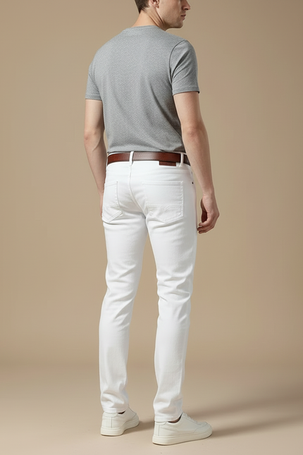 Pantalon Blanc Homme Stretch Slim Coton Élégant - vue 2