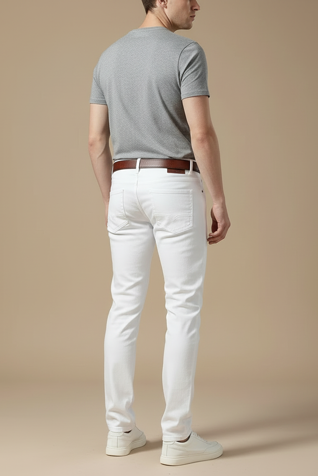 Pantalon Blanc Homme Stretch Slim Coton Élégant - vue 2