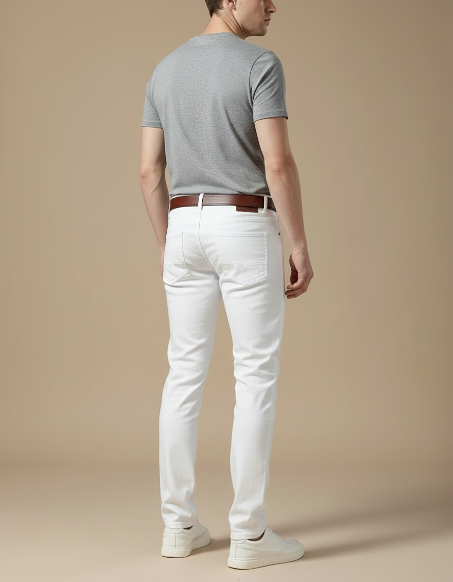 Pantalon Blanc Homme Stretch Slim Coton Élégant - vue 2
