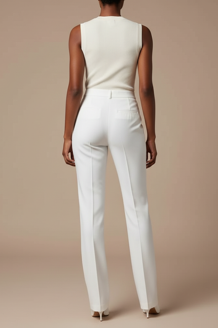 Pantalon Blanc Droit Élégant Taille Haute - Gabardine - vue 2