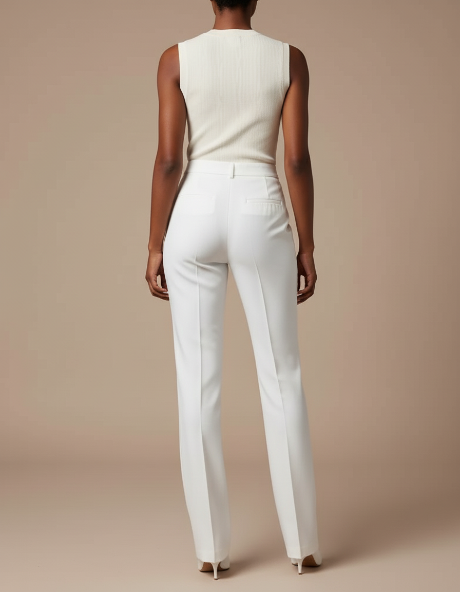 Pantalon Blanc Droit Élégant Taille Haute - Gabardine - vue 2