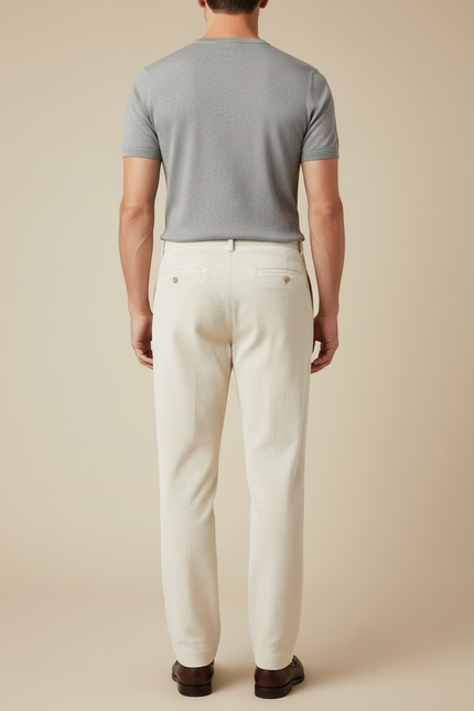 Pantalon Blanc Velours Côtelé Plissé Décontracté Homme - Cordé - vue 2