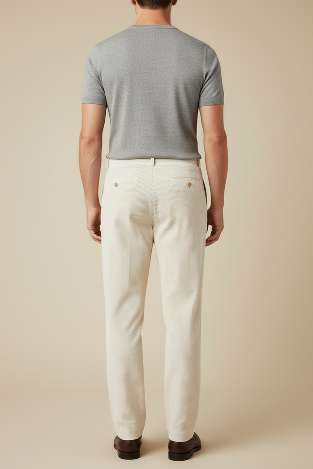Pantalon Blanc Velours Côtelé Plissé Décontracté Homme - Cordé - vue 2