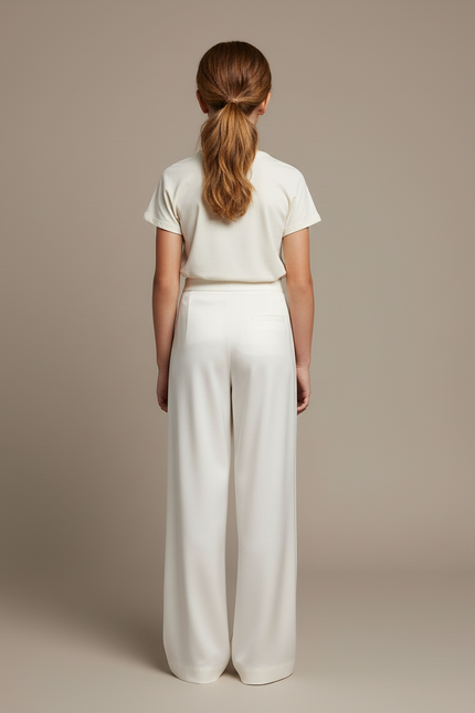 Pantalon Blanc Fluide Ample Élégant Fille - Satin - vue 2