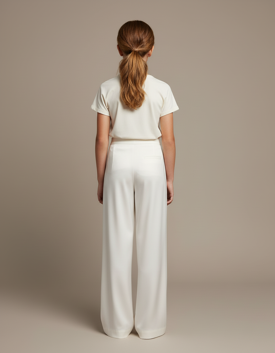 Pantalon Blanc Fluide Ample Élégant Fille - Satin - vue 2
