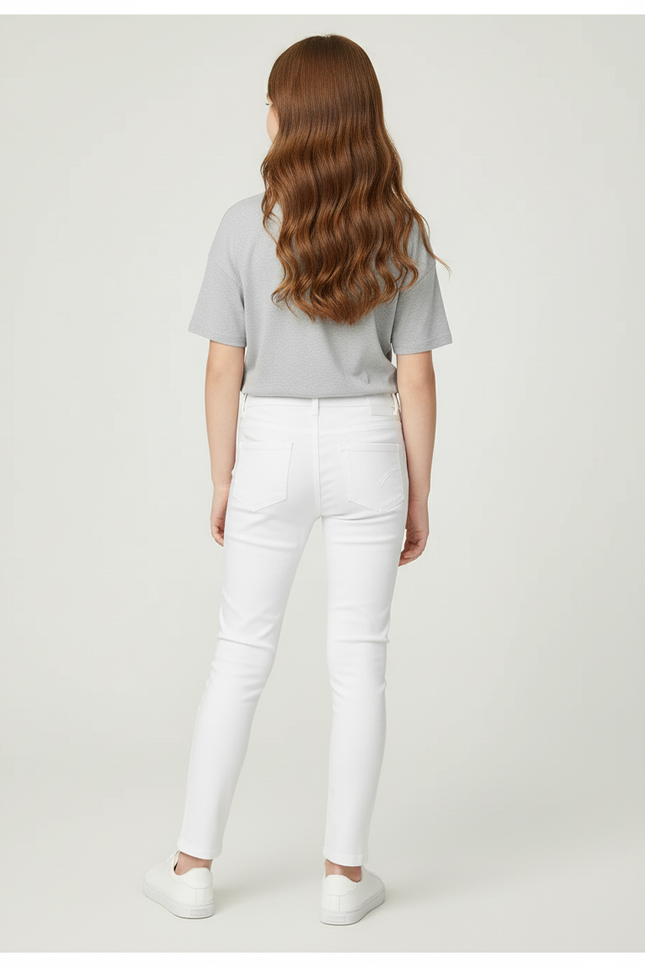 Pantalon Blanc Skinny Coton Fille Décontracté Slim - vue 2
