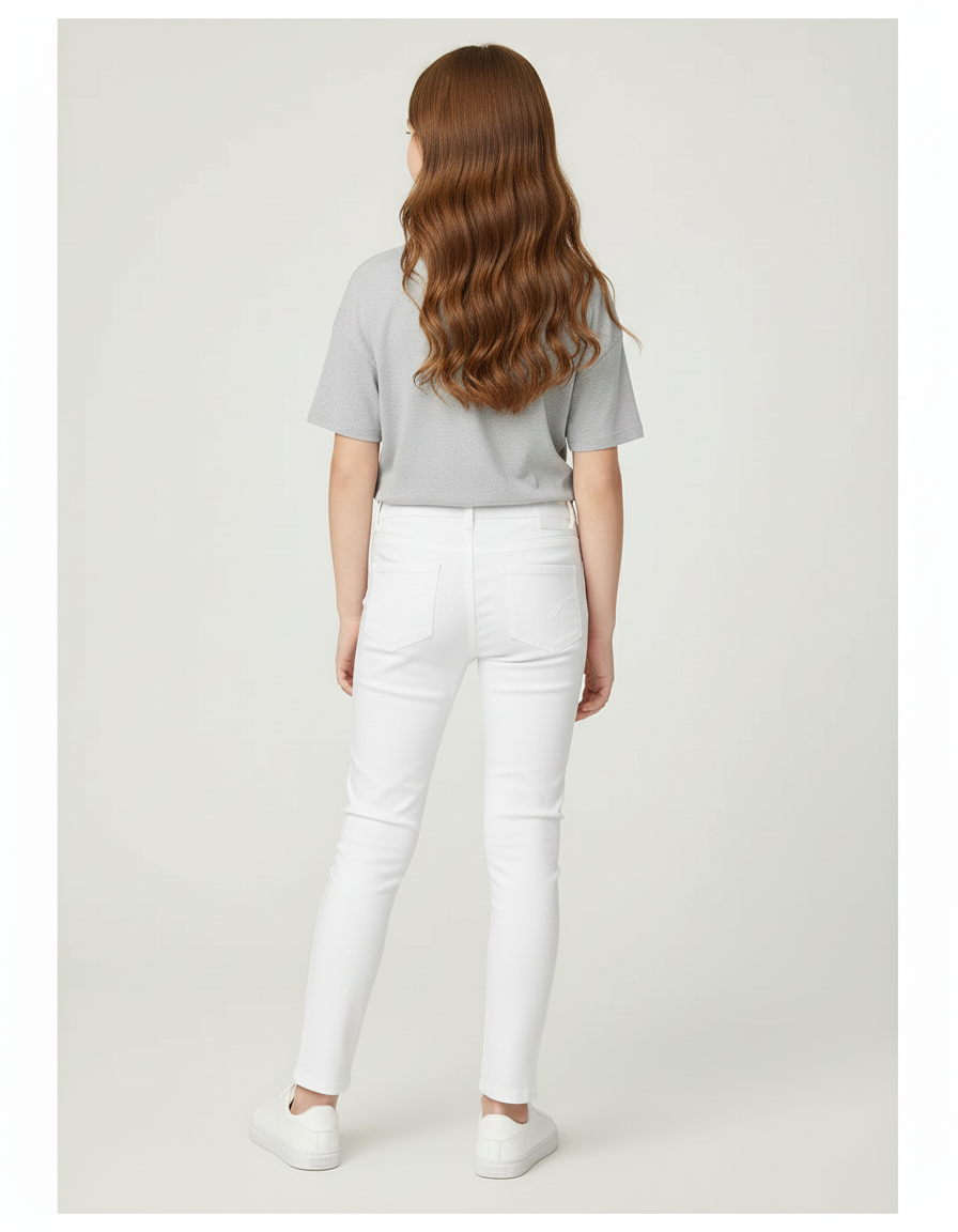Pantalon Blanc Skinny Coton Fille Décontracté Slim - vue 2
