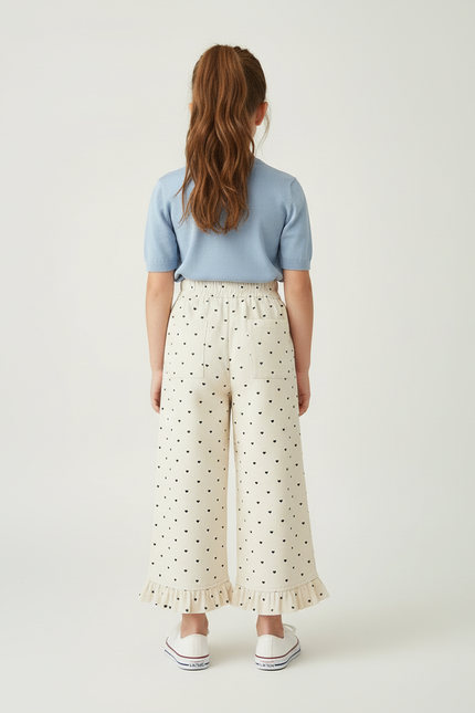 Pantalon Blanc Cœur Imprimé Ample Volants Enfant - Beige Coton - vue 2