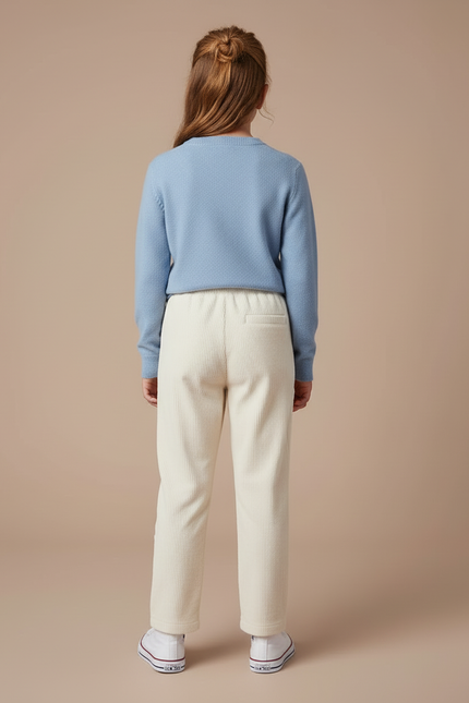 Pantalon Blanc Côtelé Ample Décontracté Enfant Doublé - Cordé - vue 2