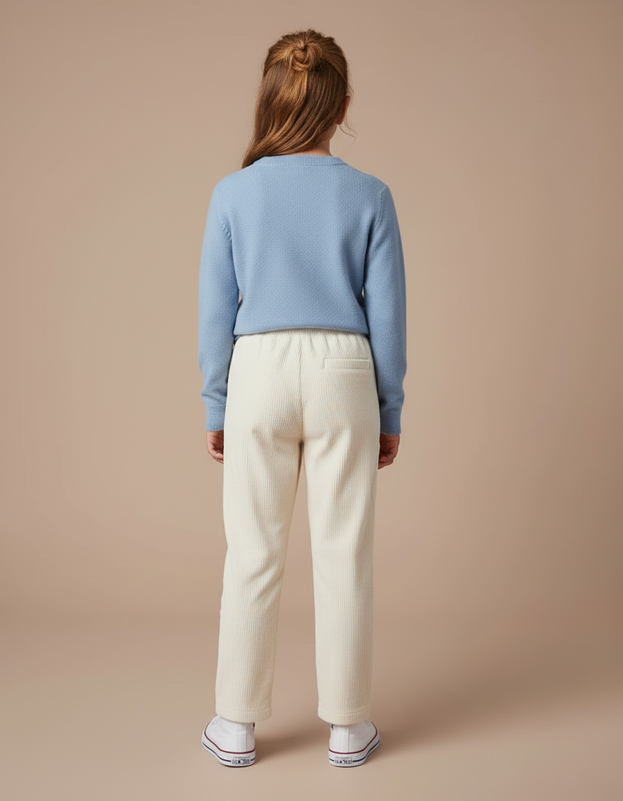 Pantalon Blanc Côtelé Ample Décontracté Enfant Doublé - Cordé - vue 2