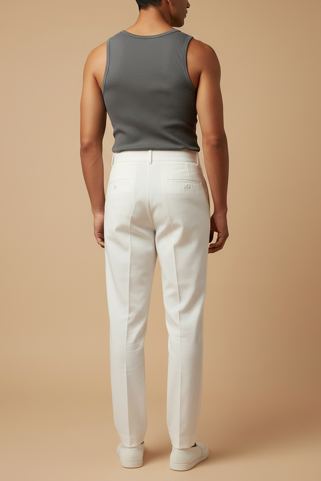 Pantalon Blanc Taille Haute Plissé Décontracté Homme - Lin - vue 2