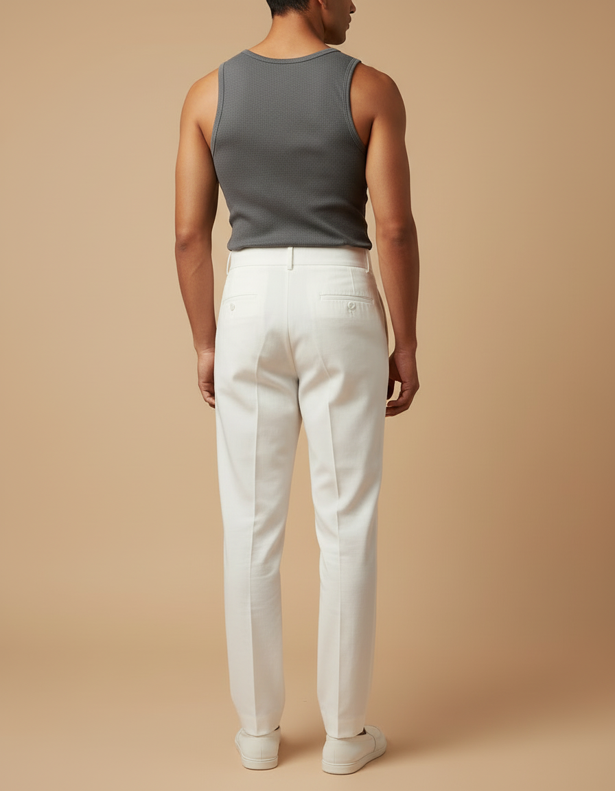 Pantalon Blanc Taille Haute Plissé Décontracté Homme - Lin - vue 2