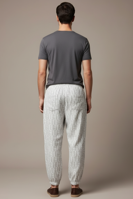 Pantalon Blanc Imprimé Ample Cordon Décontracté Homme - Lin - vue 2